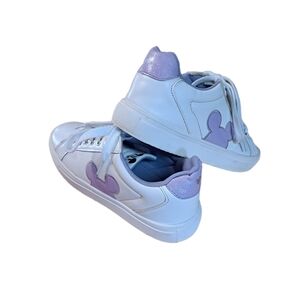 Disney Mickey Mouse Ladies Purple And White Court Sneakers. Used With Some Wear.